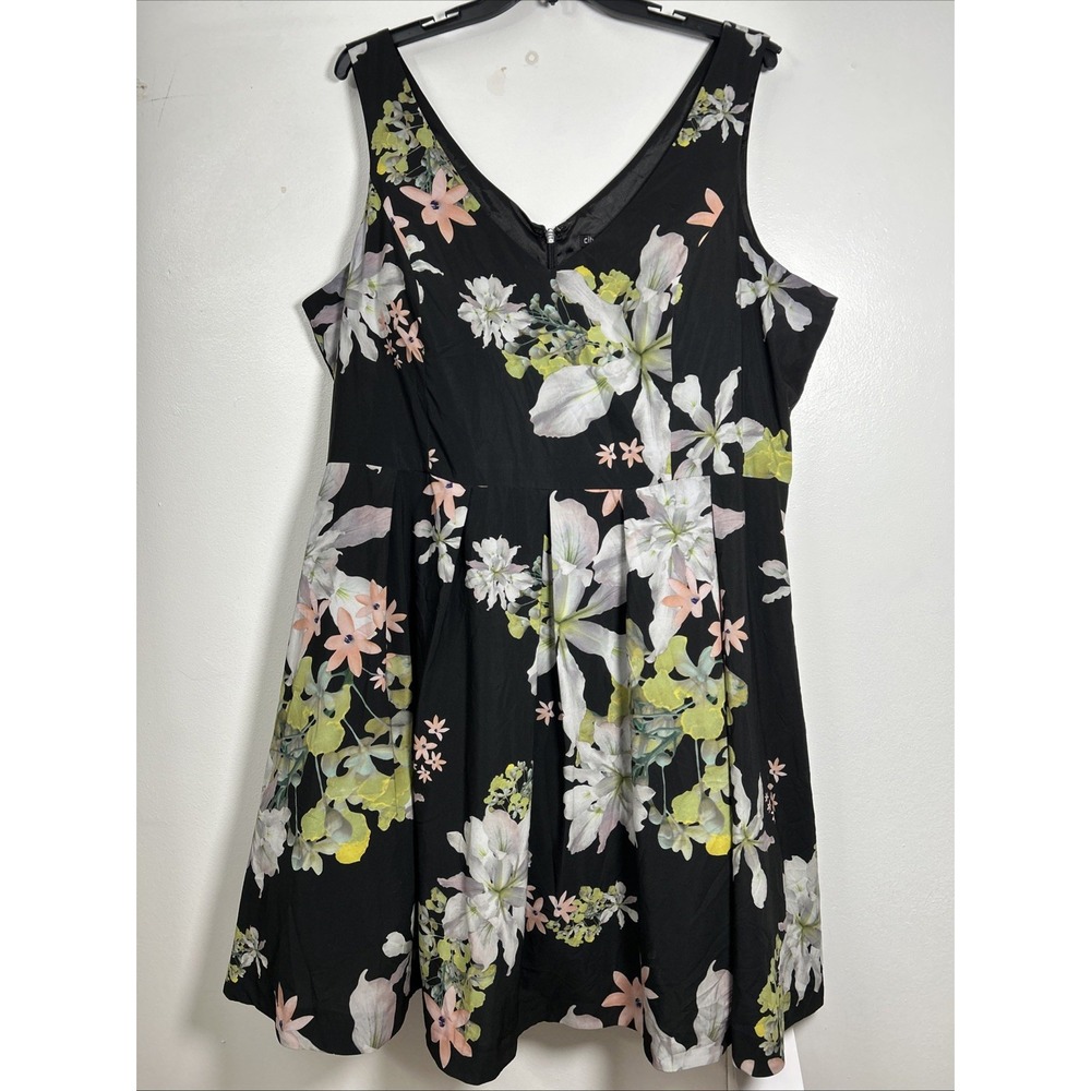 City Chic Women XXL 24W Black Multi Floral A-Line Fit Flare Dress 6436